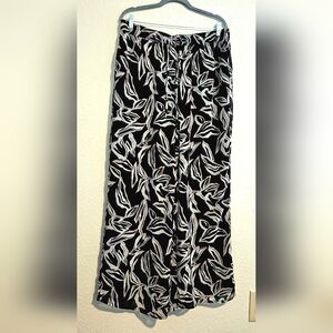 Calvin Klein Wide Leg Pants with White and Red Leaf Pattern